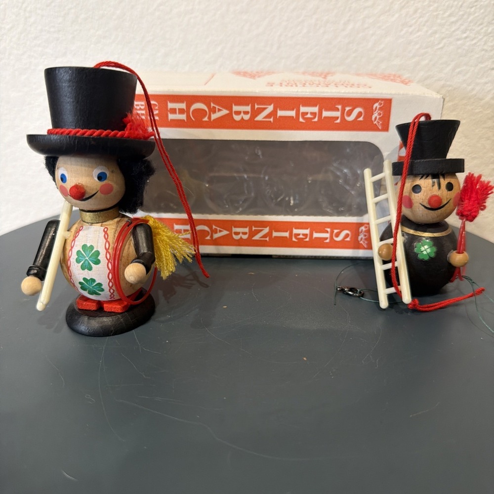 Two Steinbach Chimney Sweeps Ornaments Brothers Erzgebirge Schornsteinfeger Vtg